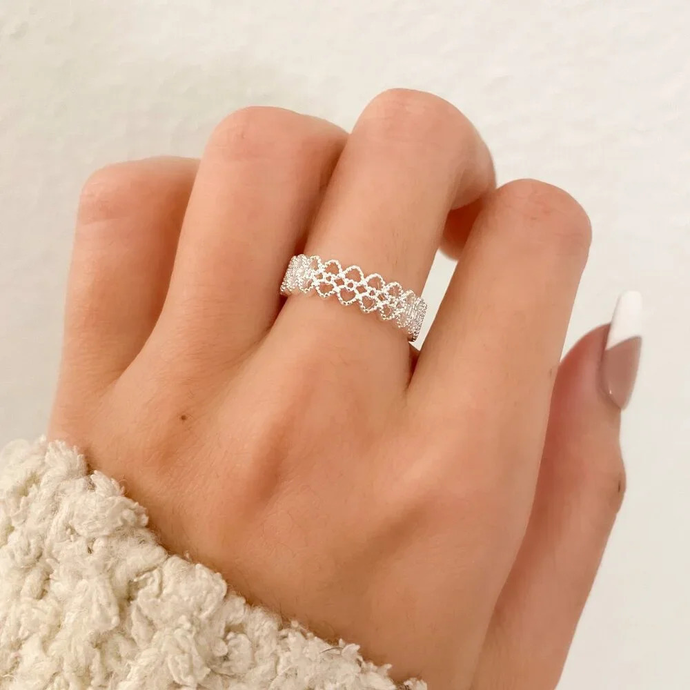 925 Sterling Silver Lace Ring Dainty Ring Band Thin Ring Delicate Lace Ring